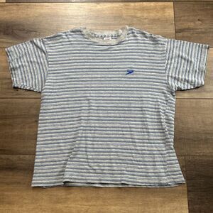 Speedo Mens Large Shirt Striped Blue Grey Vintage Made In USA 100% Cotton
